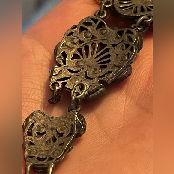 Vintage Art Nouveau Czech (Austrian?) Cobalt Blue Glass Stone Filigree Bracelet - Picture 9 of 10